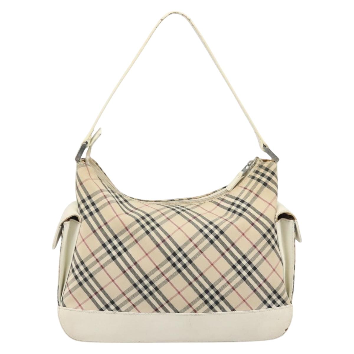 BURBERRY Nova Check Shoulder Bag Canvas Leather Beige Silver Auth ARZ872
