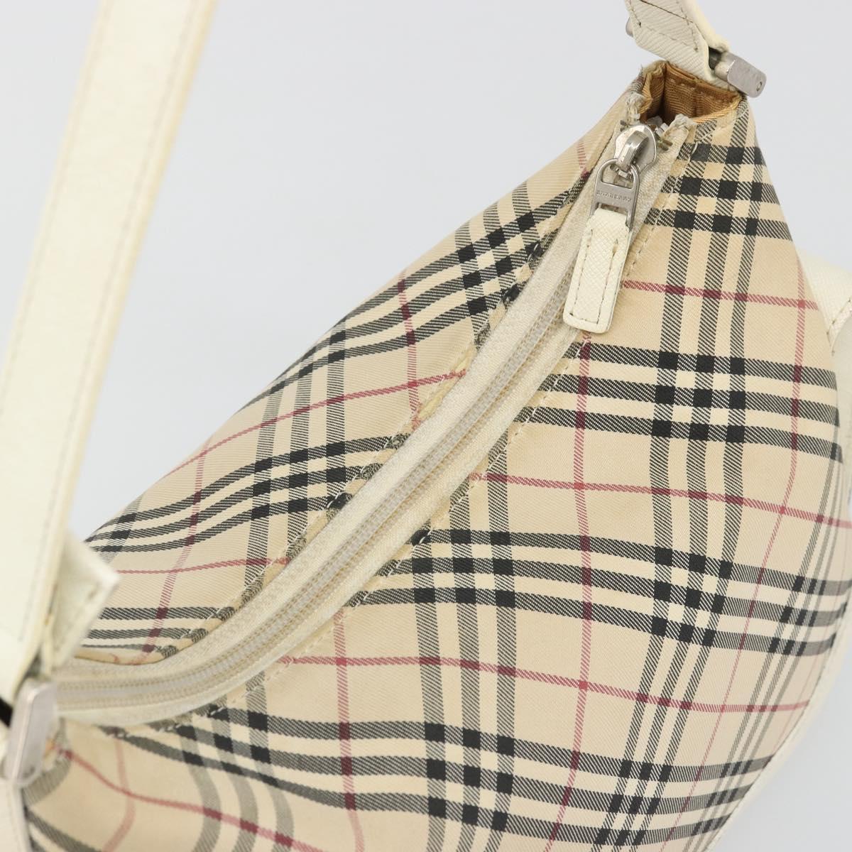 BURBERRY Nova Check Shoulder Bag Canvas Leather Beige Silver Auth ARZ872