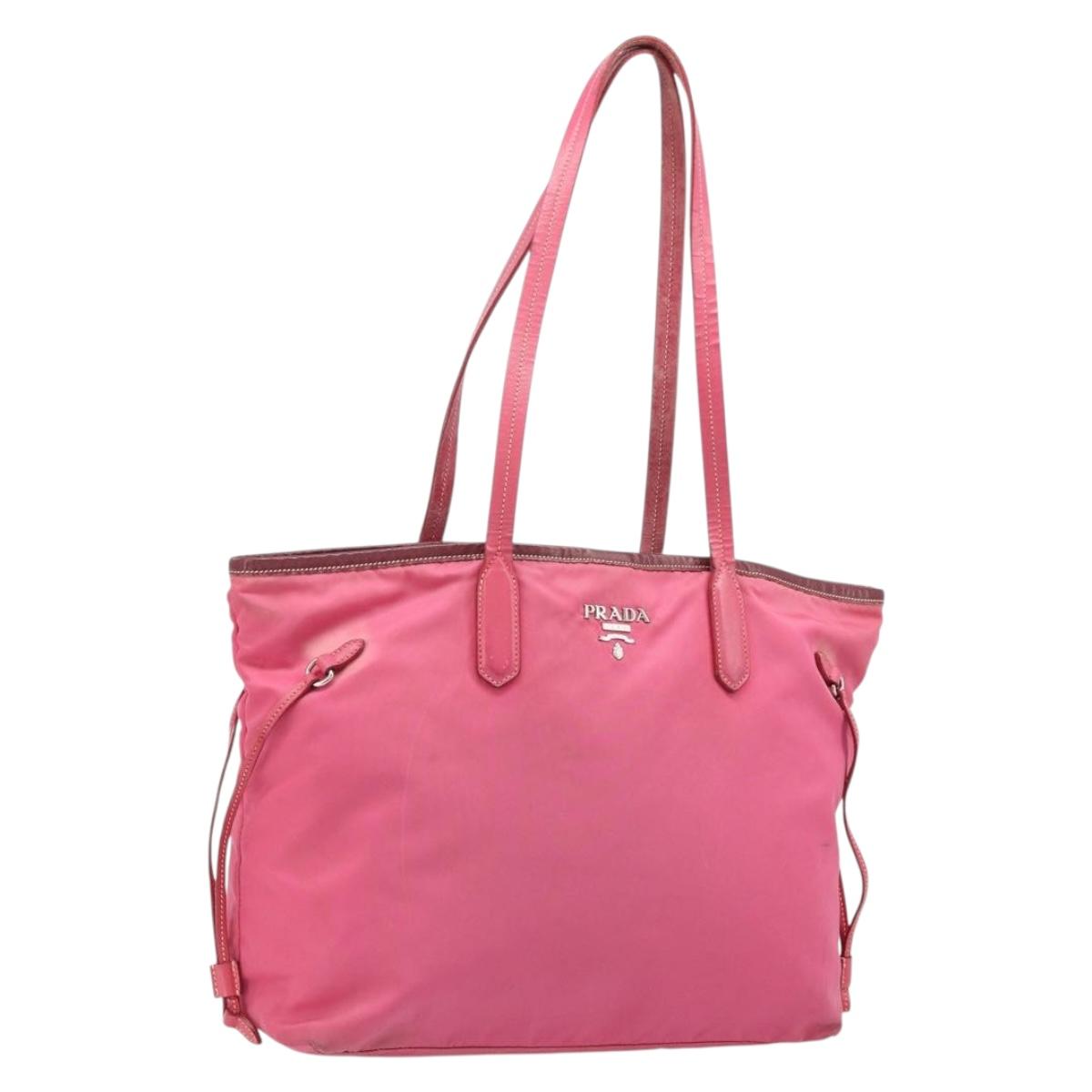 PRADA Tote Bag Nylon Pink Silver Auth ARZ877