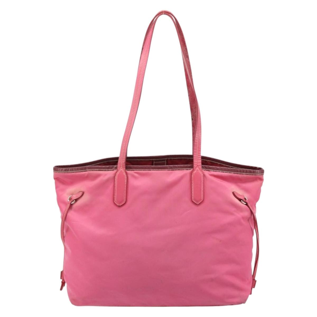 PRADA Tote Bag Nylon Pink Silver Auth ARZ877