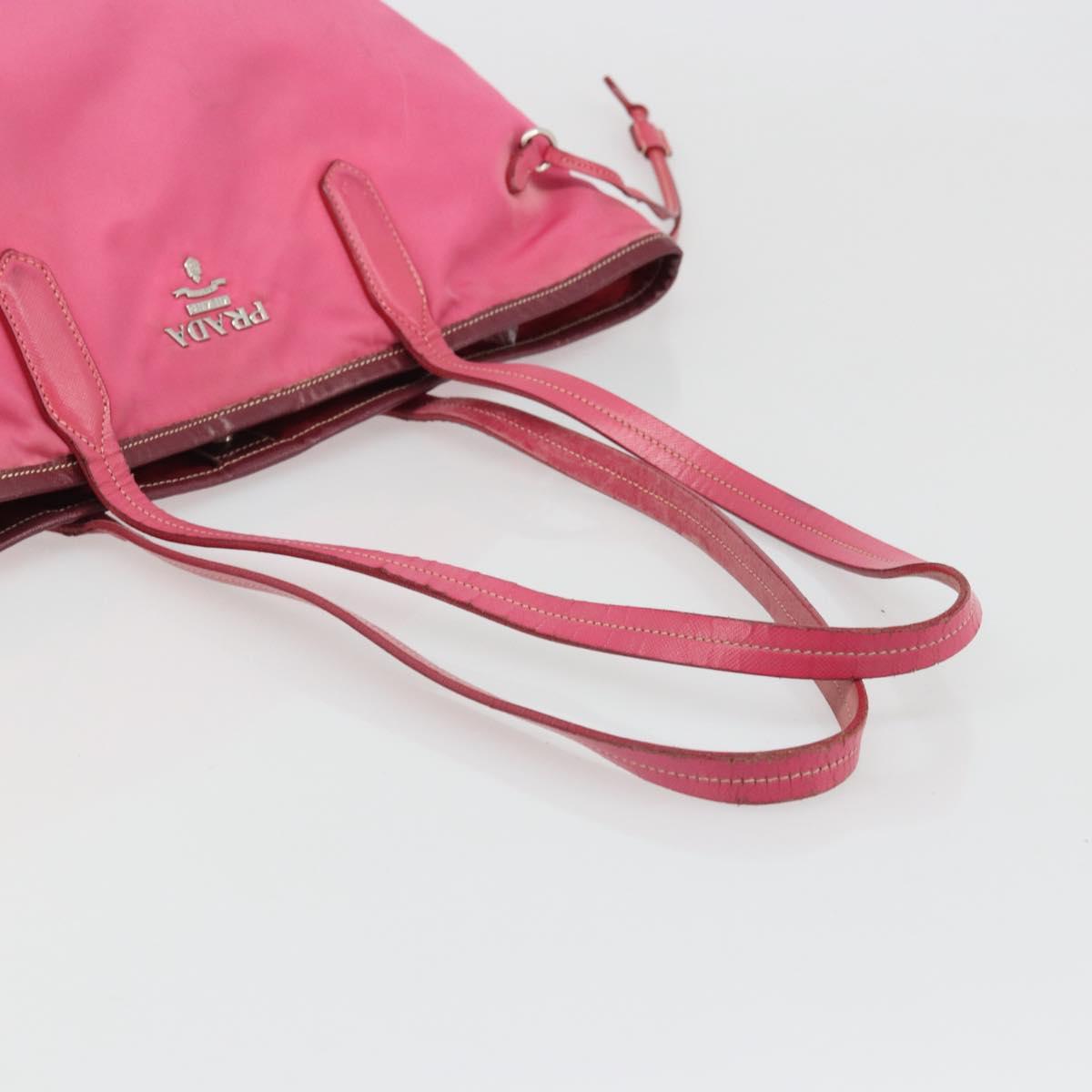 PRADA Tote Bag Nylon Pink Silver Auth ARZ877