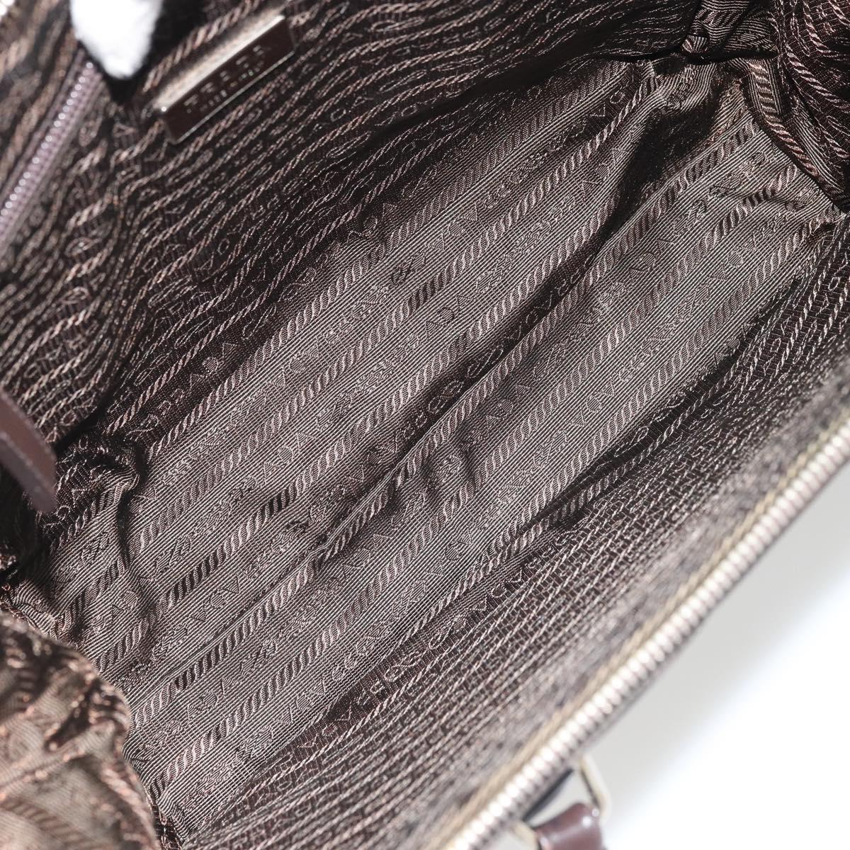 PRADA Hand Bag Nylon Brown Silver Auth ARZ881