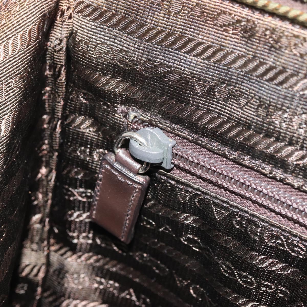 PRADA Hand Bag Nylon Brown Silver Auth ARZ881