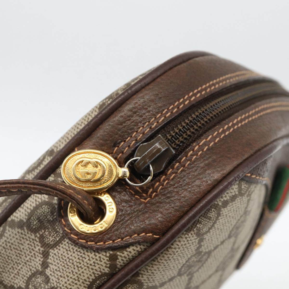 GUCCI GG Supreme Web Sherry Line Bag PVC Beige Gold 156 02 066 Auth ARZ894