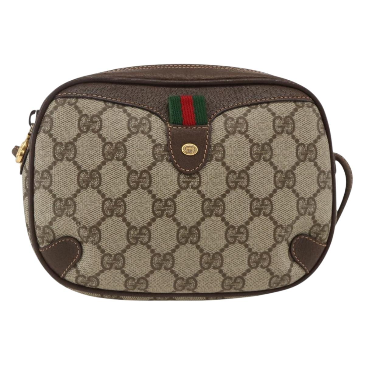GUCCI GG Supreme Web Sherry Line Bag PVC Beige Gold 156 02 066 Auth ARZ894