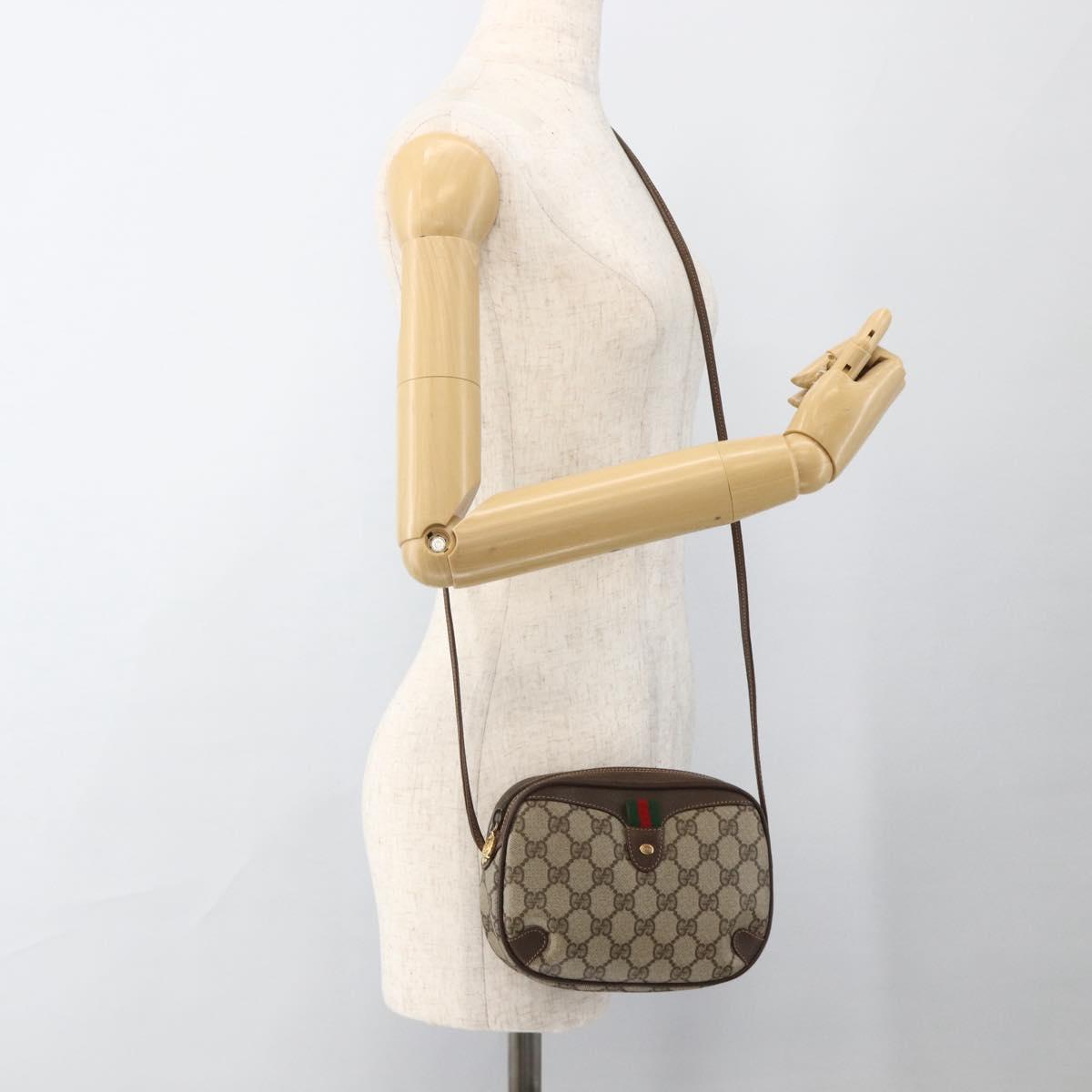 GUCCI GG Supreme Web Sherry Line Bag PVC Beige Gold 156 02 066 Auth ARZ894