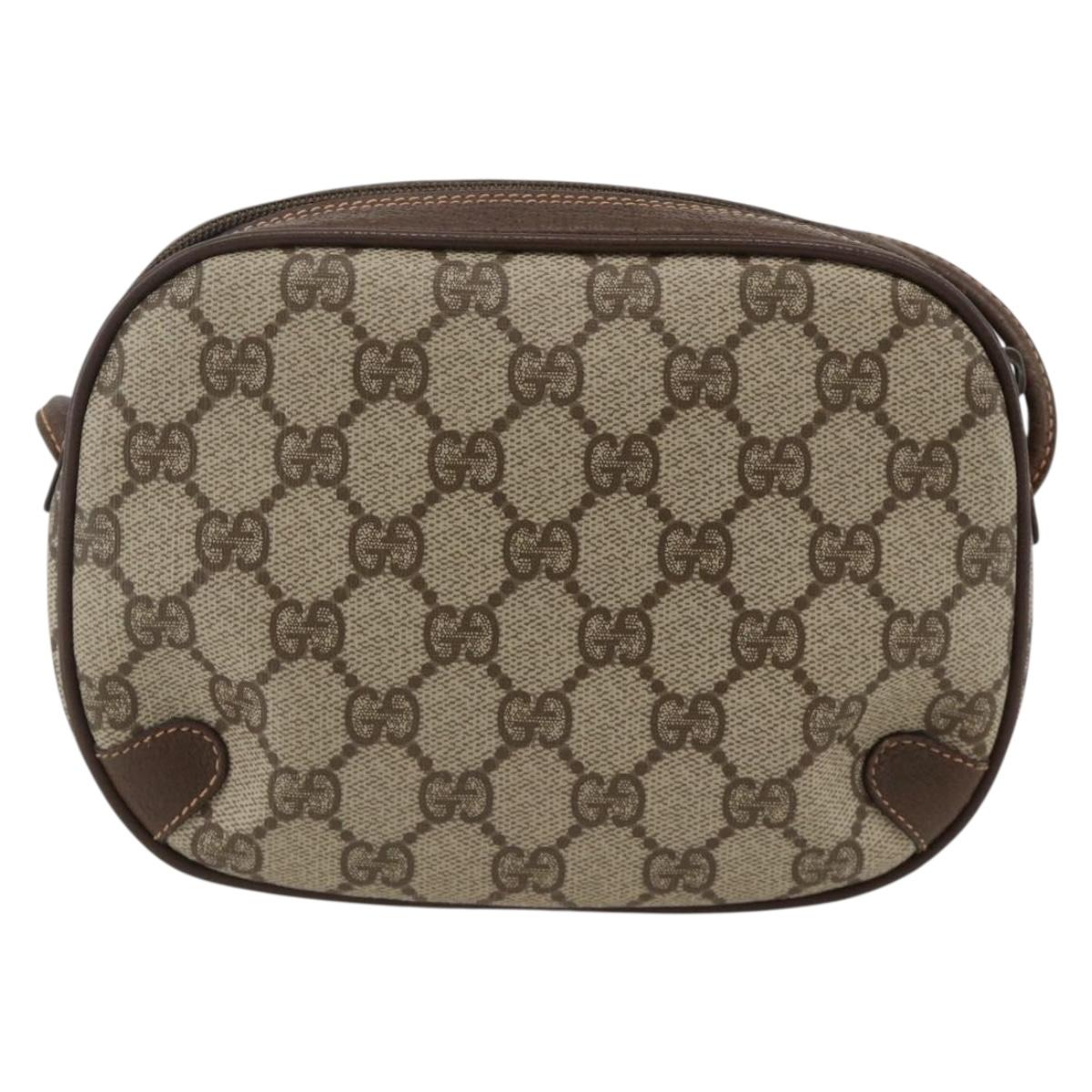 GUCCI GG Supreme Web Sherry Line Bag PVC Beige Gold 156 02 066 Auth ARZ894