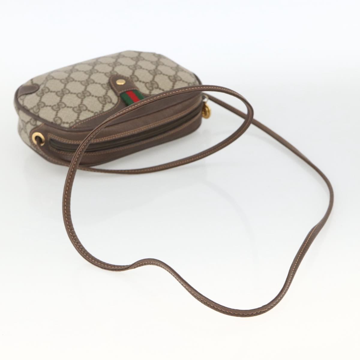 GUCCI GG Supreme Web Sherry Line Bag PVC Beige Gold 156 02 066 Auth ARZ894