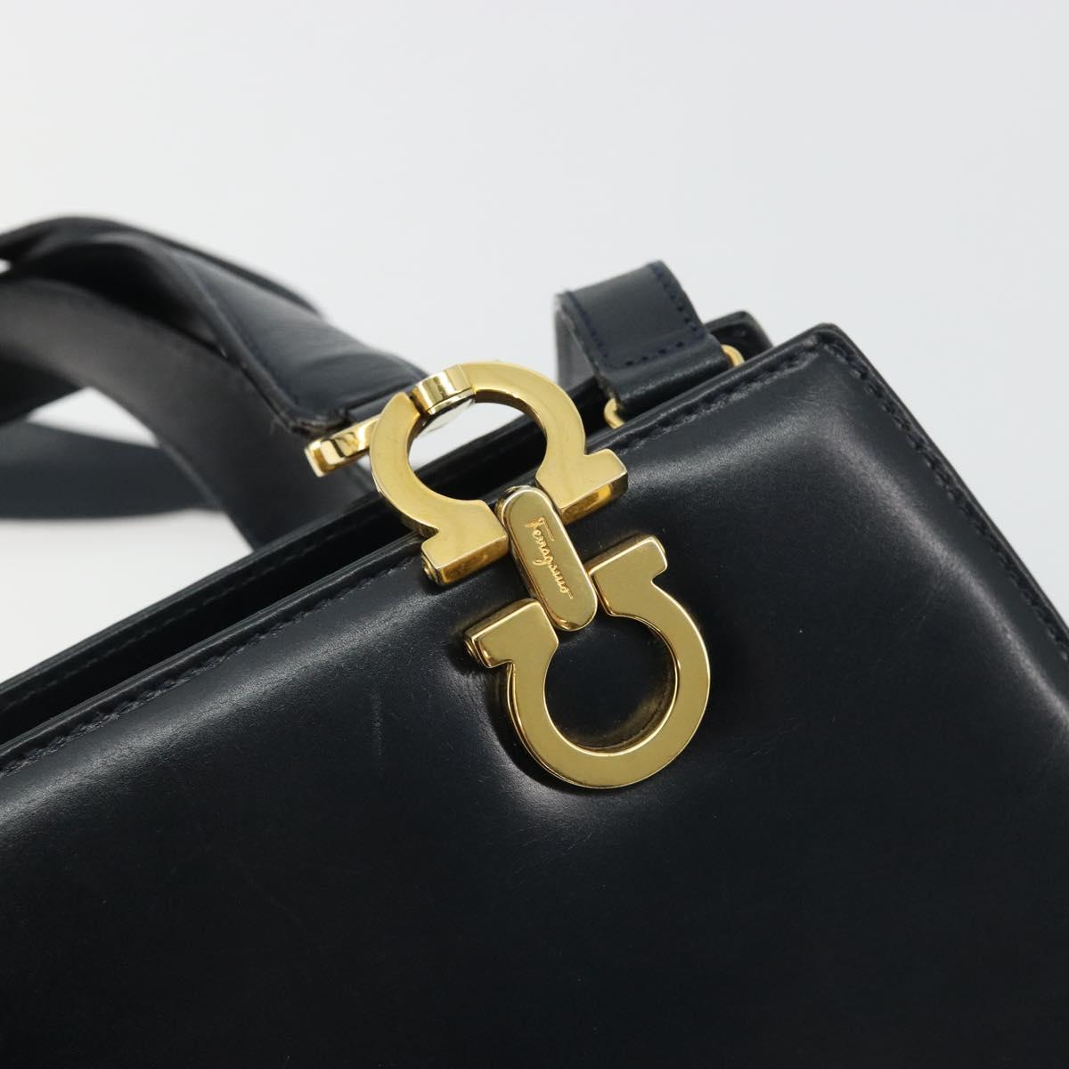 Salvatore Ferragamo Gancini Hand Bag Leather 2way Navy Gold Auth ARZ896