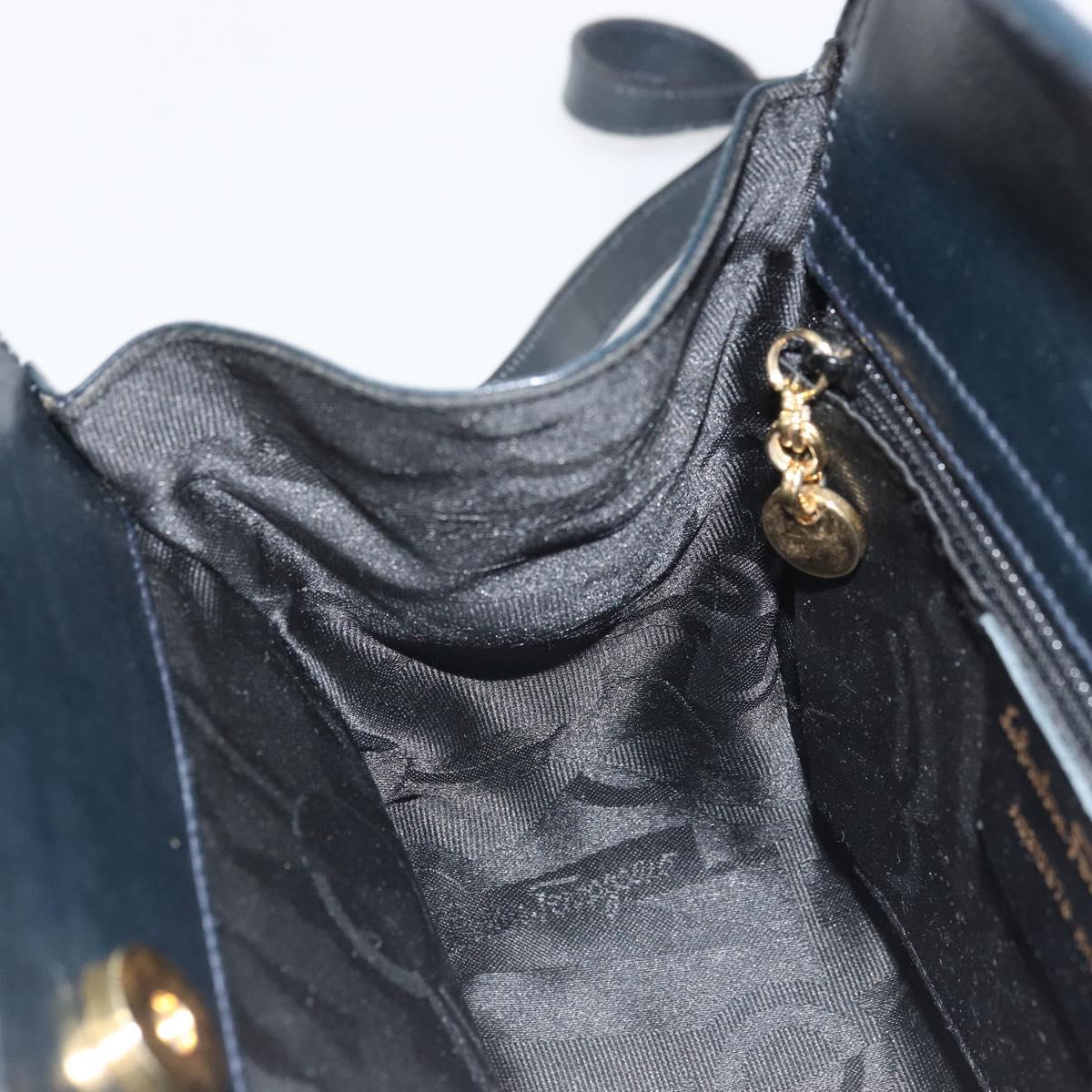 Salvatore Ferragamo Gancini Hand Bag Leather 2way Navy Gold Auth ARZ896