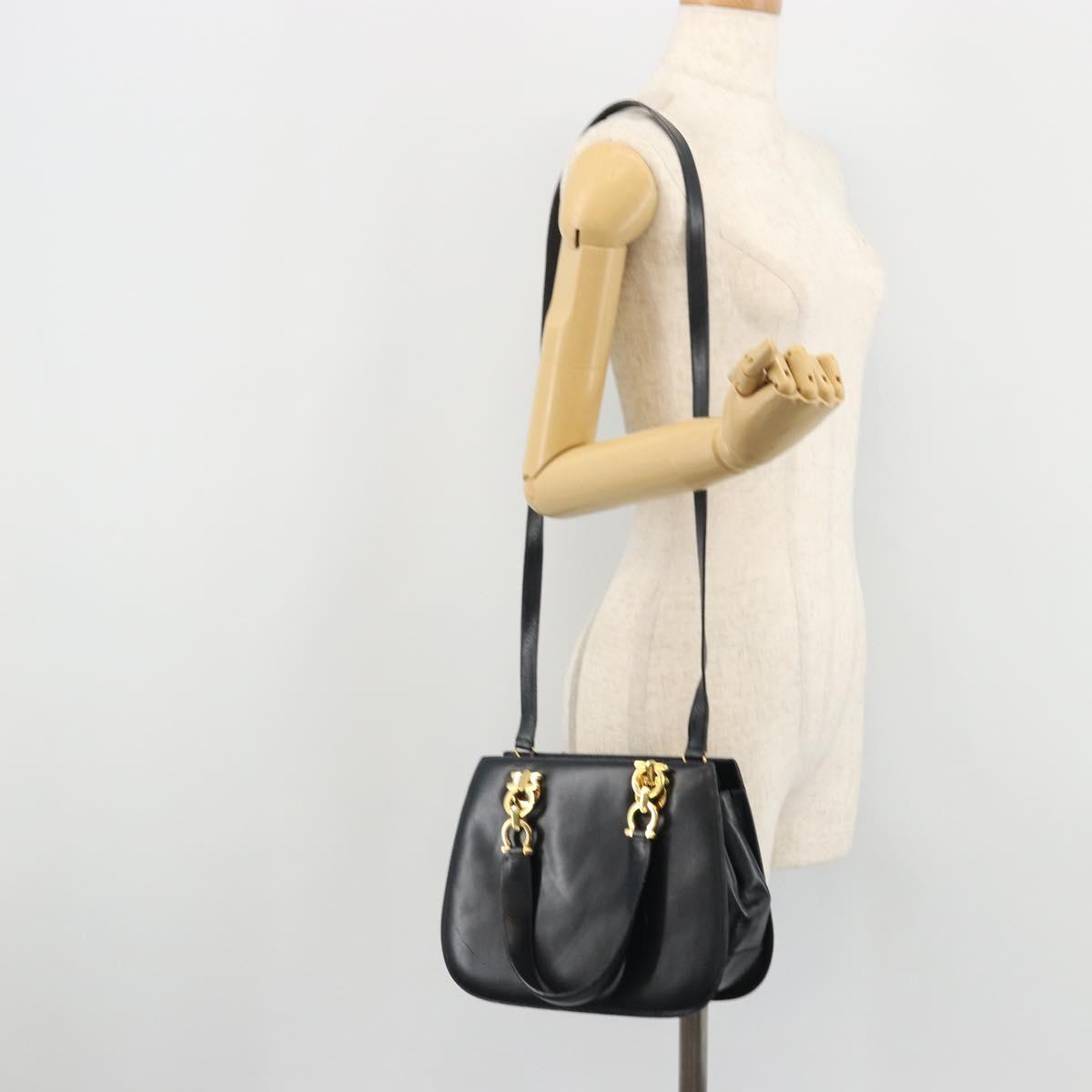 Salvatore Ferragamo Gancini Hand Bag Leather 2way Navy Gold Auth ARZ896
