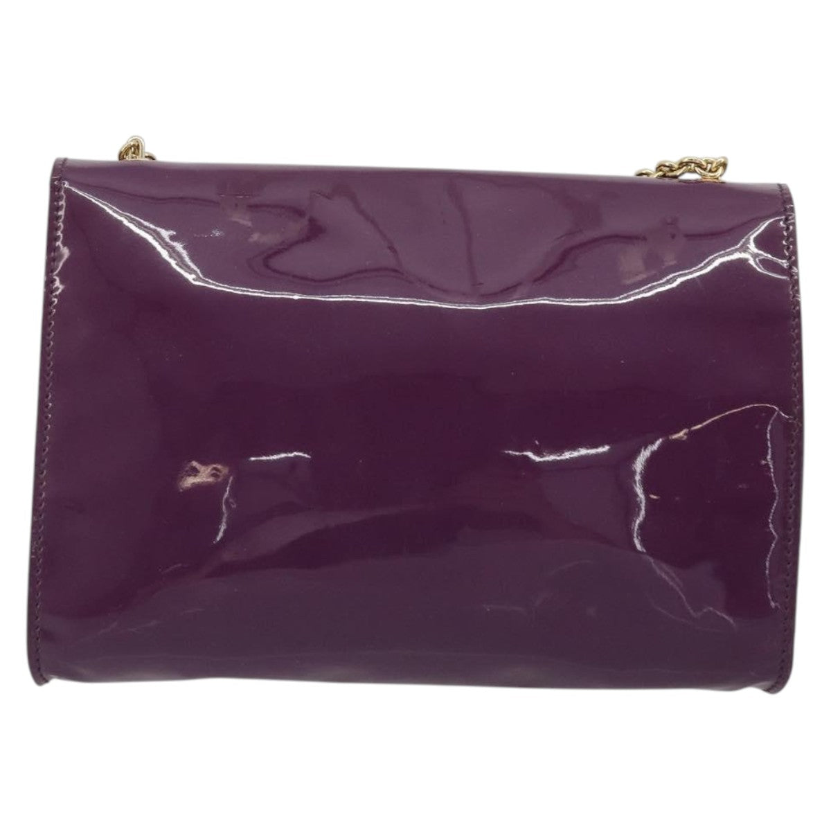 Salvatore Ferragamo Vala Chain Bag Patent leather Purple Gold Auth ARZ899