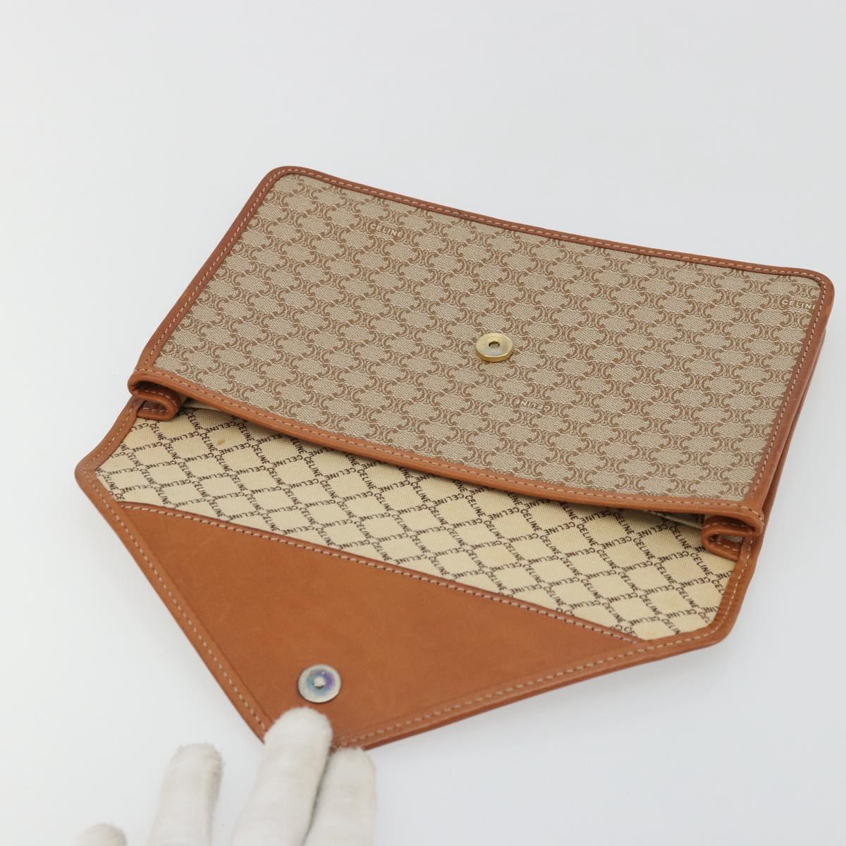 CELINE Macadam Canvas Clutch Bag PVC Beige Gold Auth ARZ901