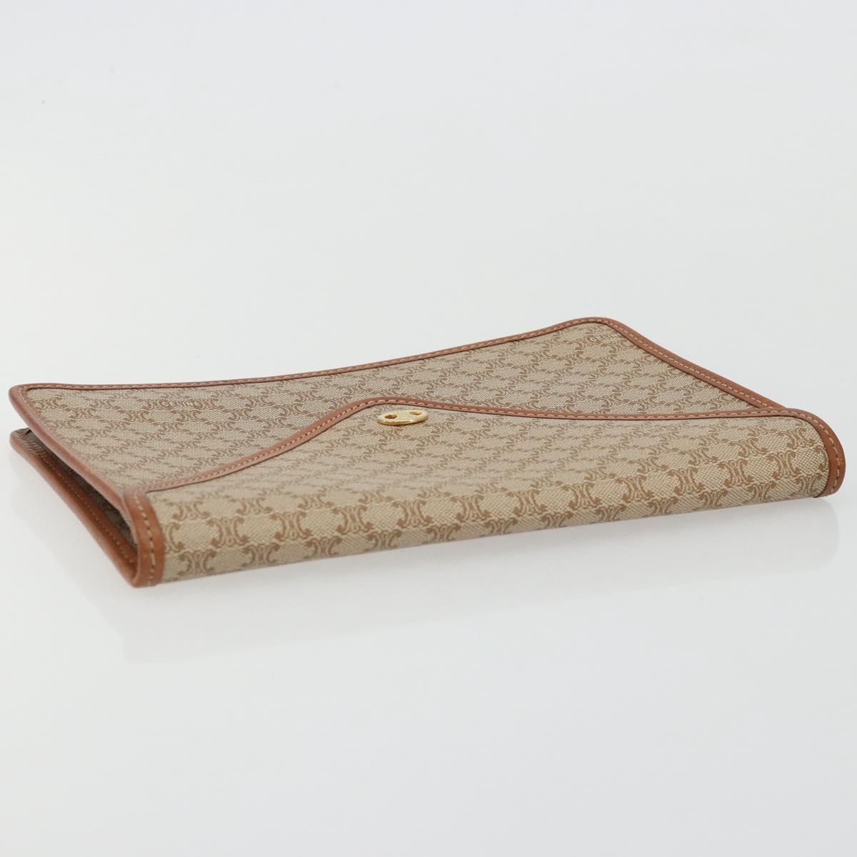 CELINE Macadam Canvas Clutch Bag PVC Beige Gold Auth ARZ901