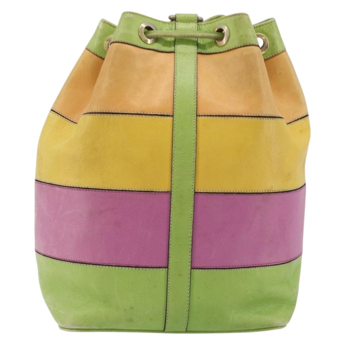 CELINE Shoulder Bag Leather Multicolor Silver Auth ARZ906