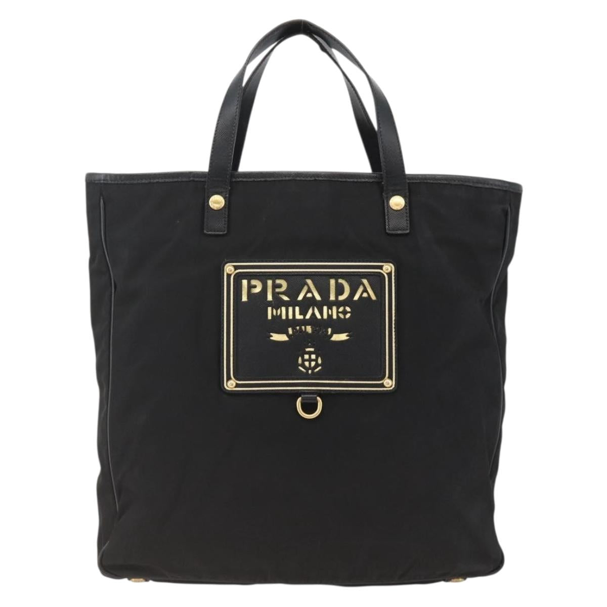 PRADA Hand Bag Nylon Black Gold Auth ARZ907