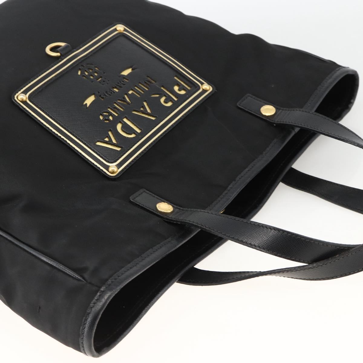 PRADA Hand Bag Nylon Black Gold Auth ARZ907