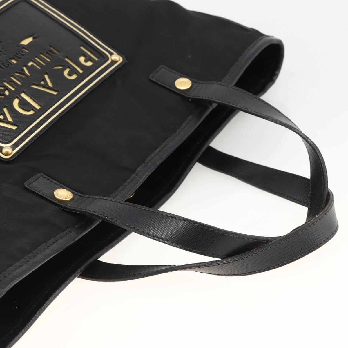PRADA Hand Bag Nylon Black Gold Auth ARZ907