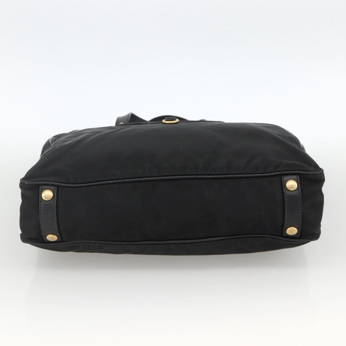 PRADA Hand Bag Nylon Black Gold Auth ARZ907