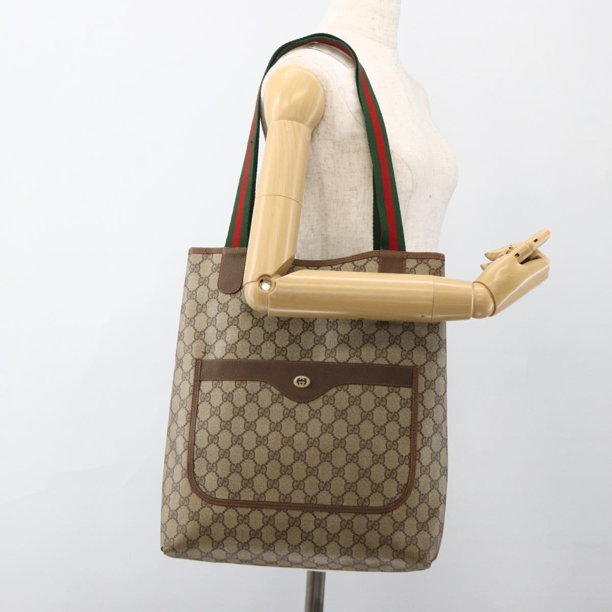 GUCCI GG Supreme Web Sherry Line Tote Bag PVC Beige Red 89 02 003 Auth ARZ909
