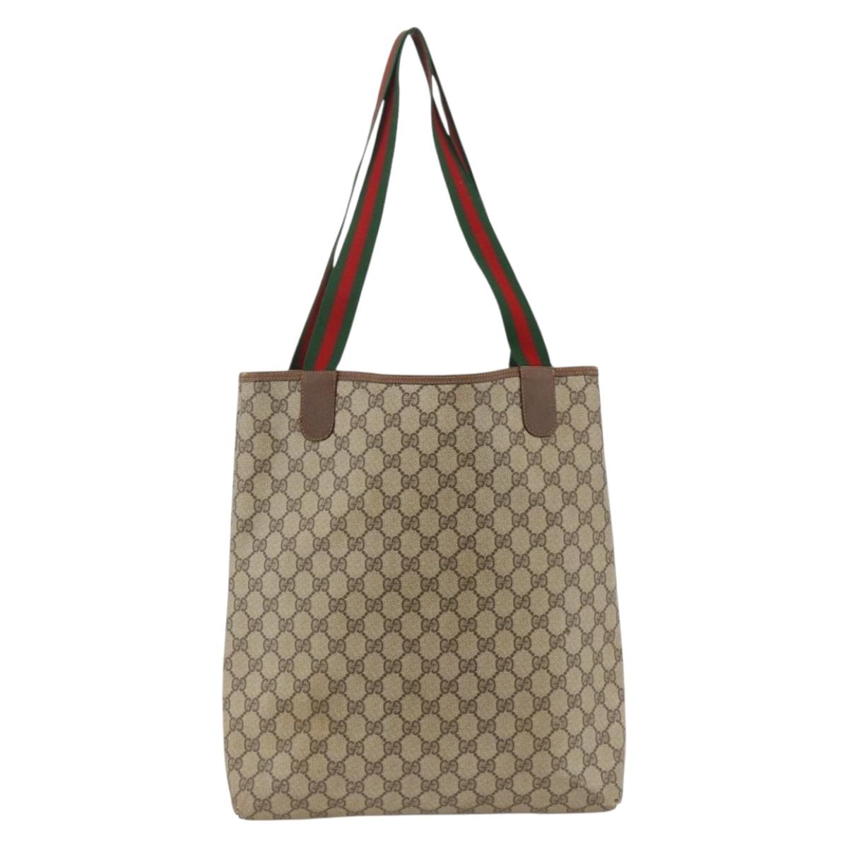 GUCCI GG Supreme Web Sherry Line Tote Bag PVC Beige Red 89 02 003 Auth ARZ909