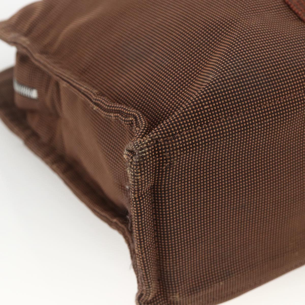 HERMES Her Line MM Hand Bag Canvas Brown Silver Auth ARZ910