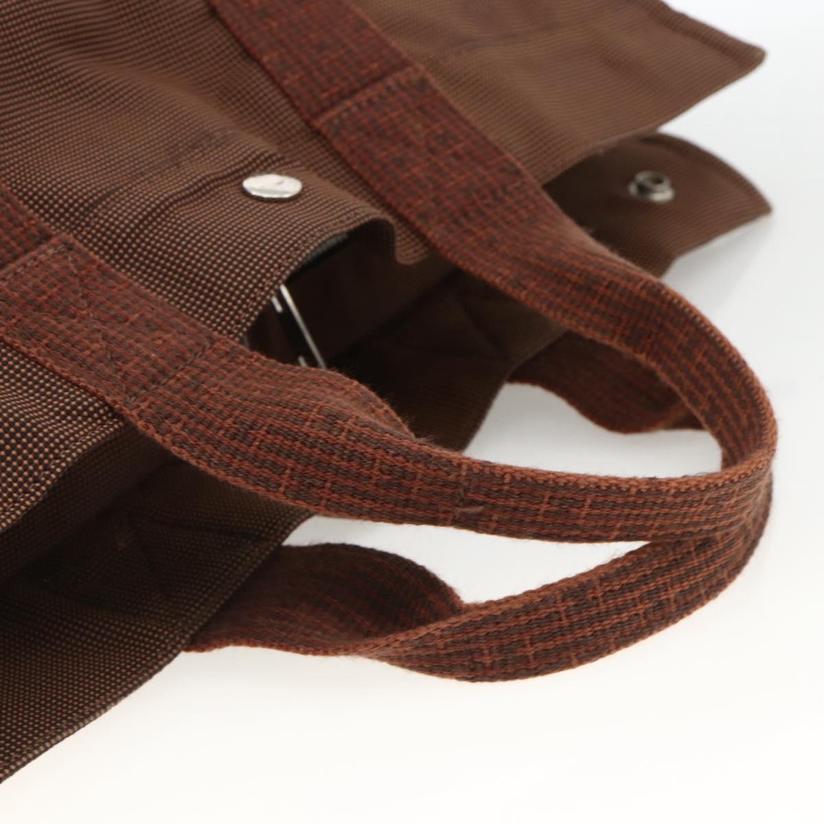 HERMES Her Line MM Hand Bag Canvas Brown Silver Auth ARZ910