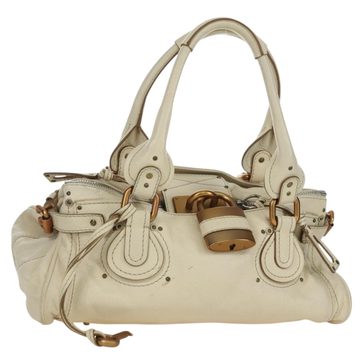 Chloe Paddington Hand Bag Leather Ivory Gold Silver Auth ARZ911SAV