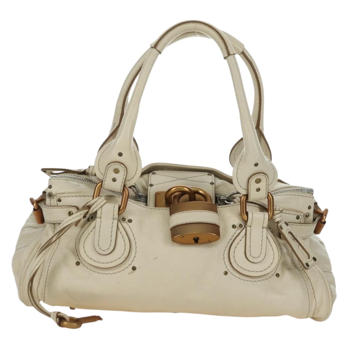Chloe Paddington Hand Bag Leather Ivory Gold Silver Auth ARZ911SAV
