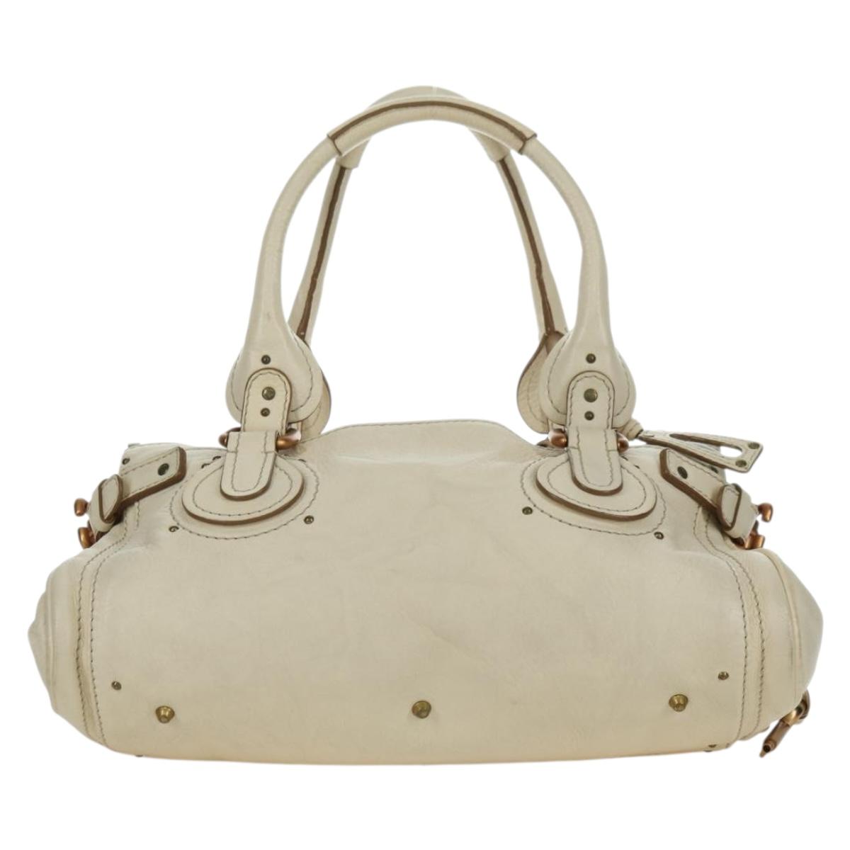 Chloe Paddington Hand Bag Leather Ivory Gold Silver Auth ARZ911SAV