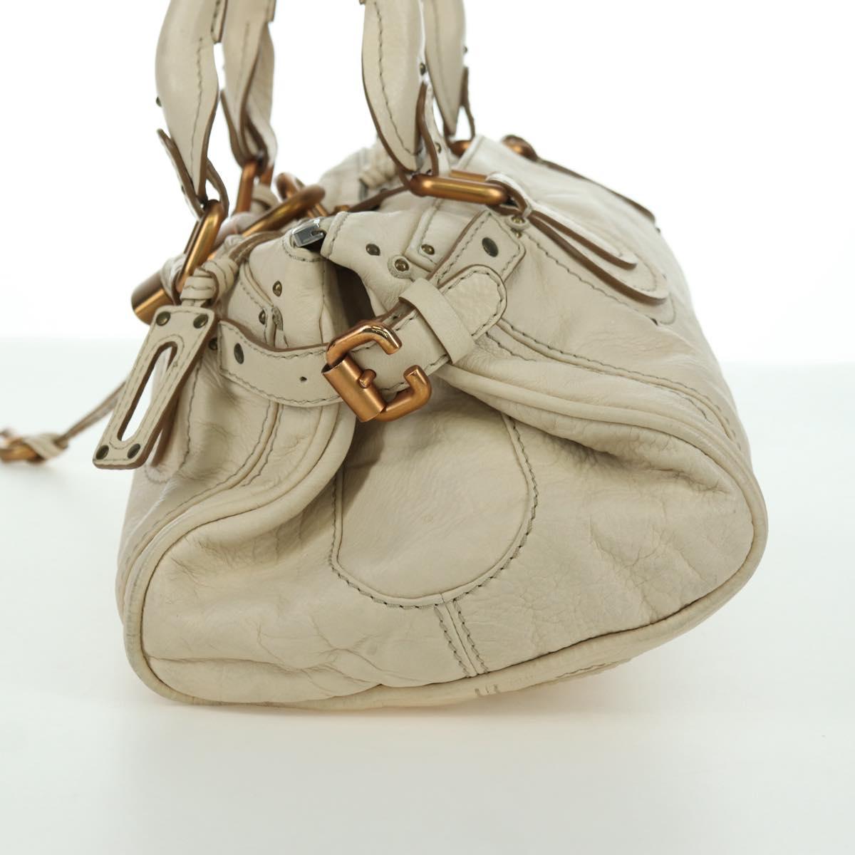 Chloe Paddington Hand Bag Leather Ivory Gold Silver Auth ARZ911SAV