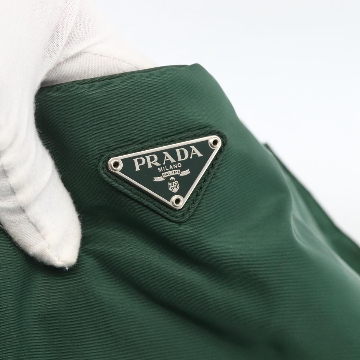 PRADA Tote Bag Nylon Green Silver Auth ARZ913A