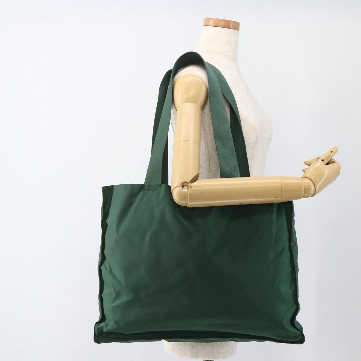 PRADA Tote Bag Nylon Green Silver Auth ARZ913A