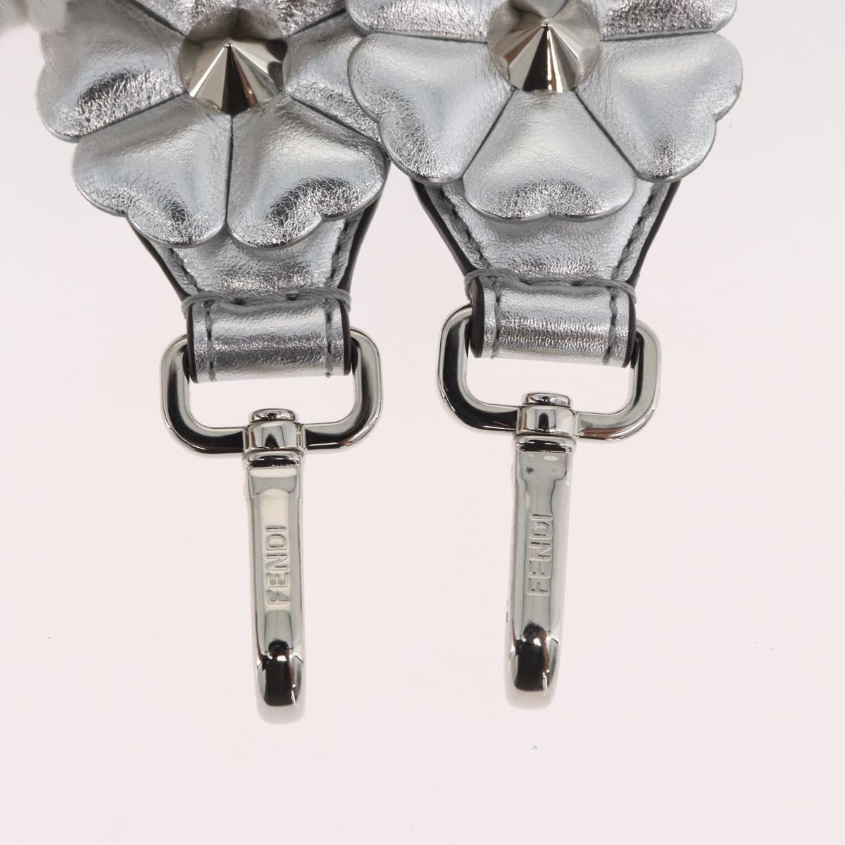 FENDI Shoulder Strap Leather 31.5"" Silver Auth ARZ919A