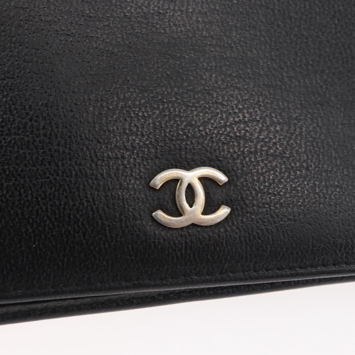 CHANEL COCO Mark Long Wallet Leather Black CC Auth ARZ921