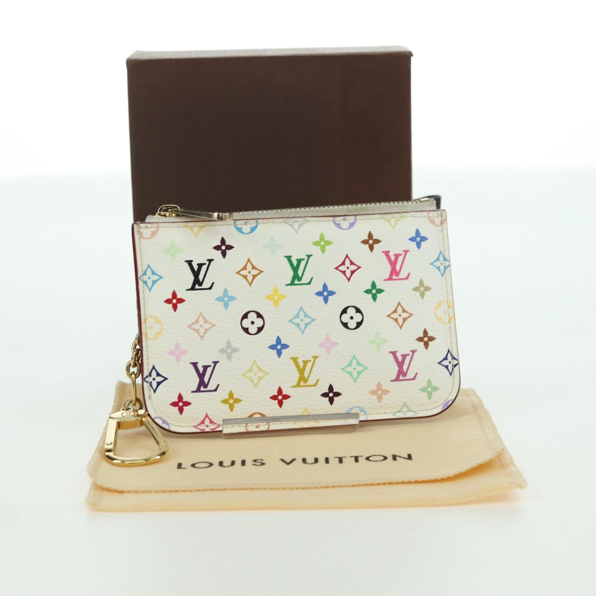 LOUIS VUITTON Multicolor Pochette Cles NM Coin Purse White M93734 Auth ARZ924V