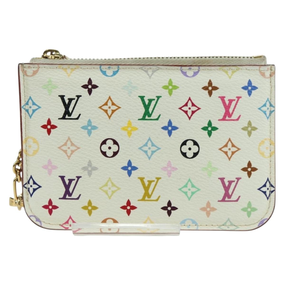 LOUIS VUITTON Multicolor Pochette Cles NM Coin Purse White M93734 Auth ARZ924V