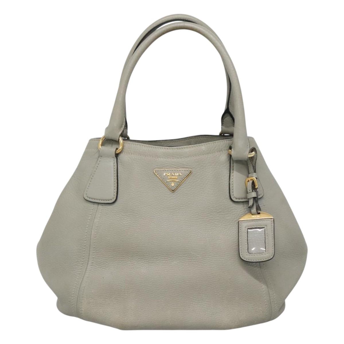 PRADA Hand Bag Leather 2way Gray Auth BA005