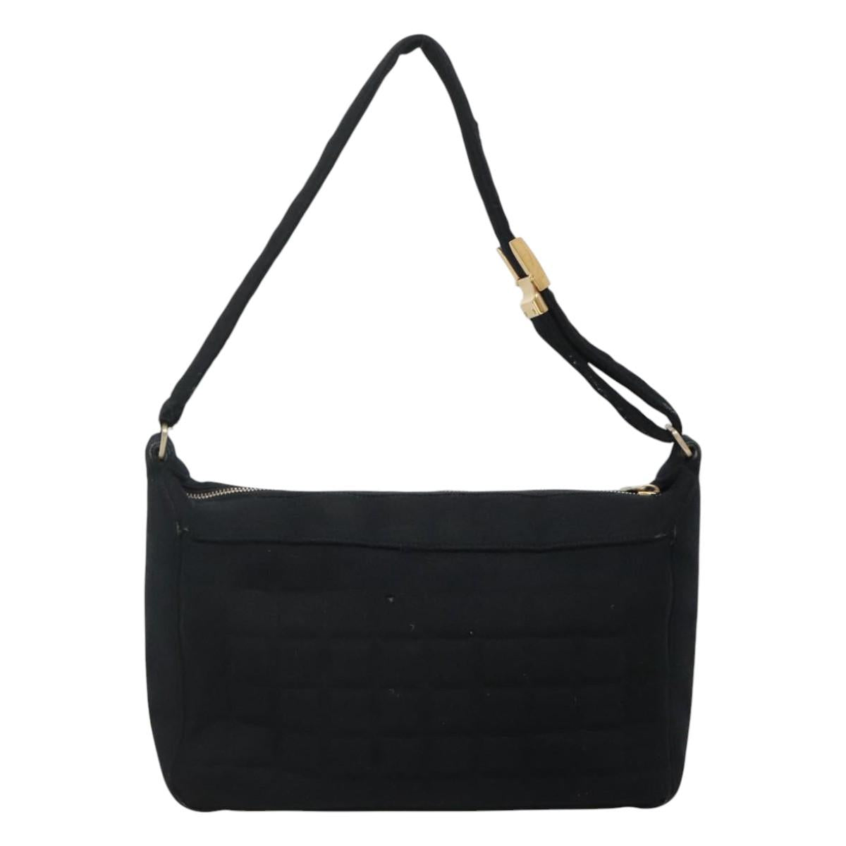 CHANEL Choco Bar line Shoulder Bag Canvas Black CC Auth BA034