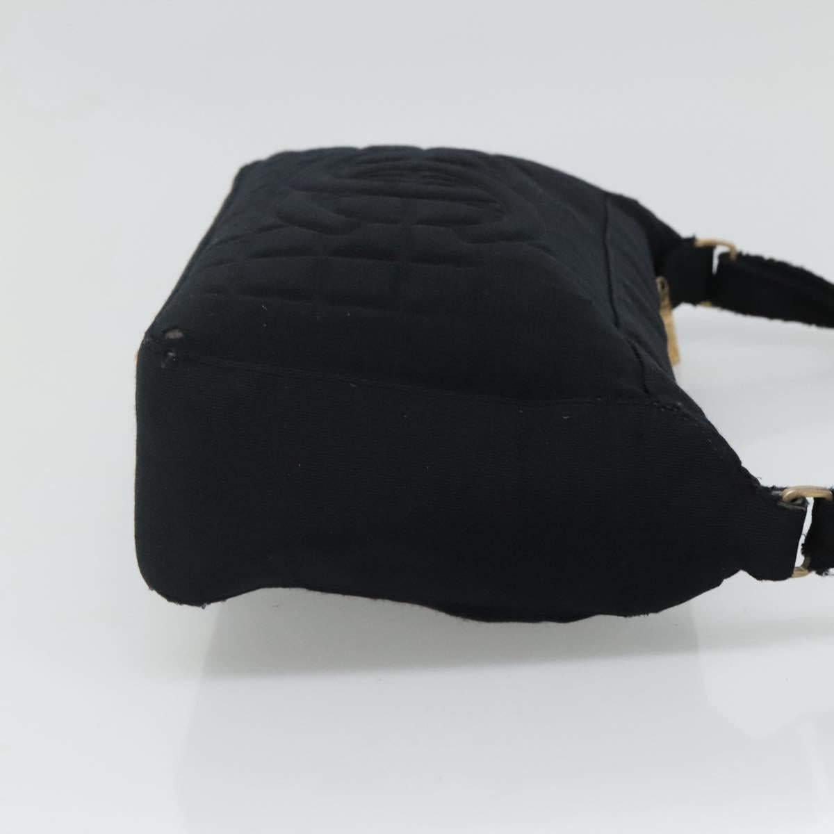 CHANEL Choco Bar line Shoulder Bag Canvas Black CC Auth BA034