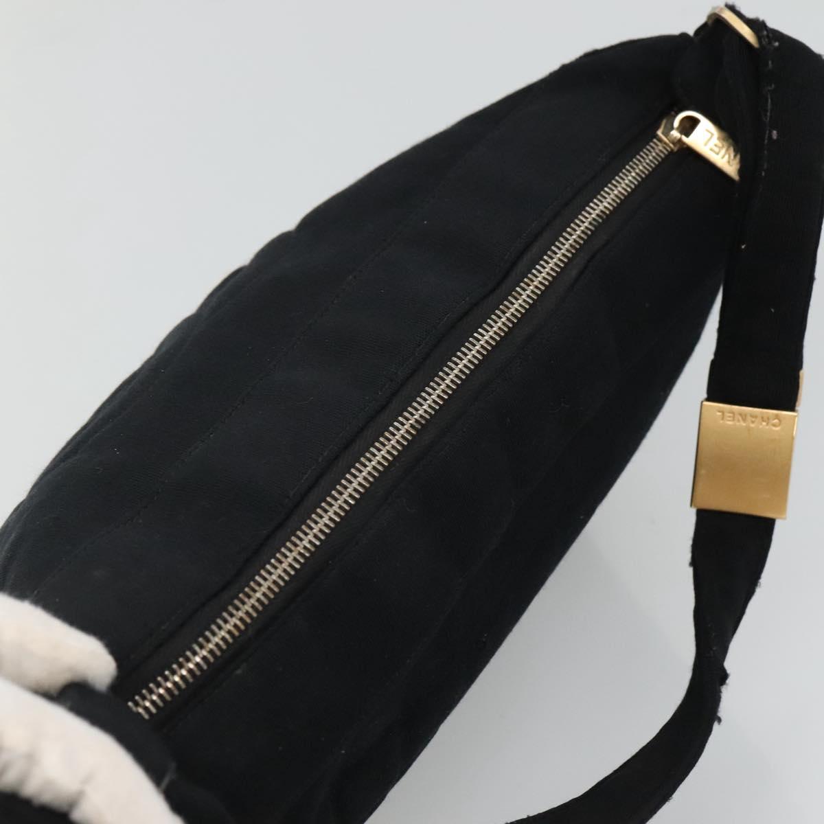 CHANEL Choco Bar line Shoulder Bag Canvas Black CC Auth BA034