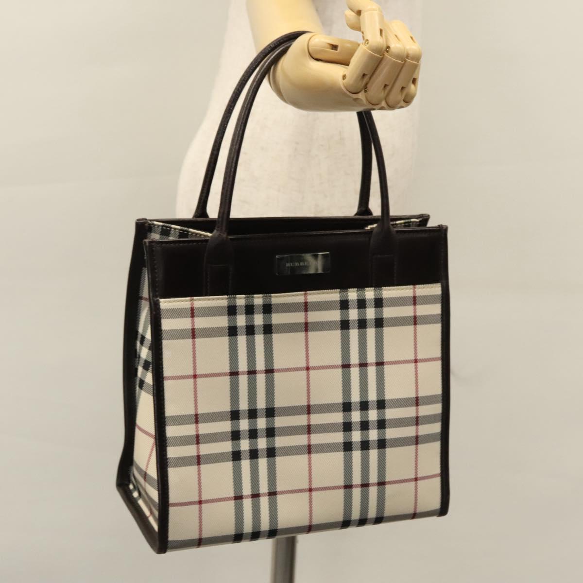 BURBERRY Nova Check Hand Bag Canvas Beige Brown Auth BA050
