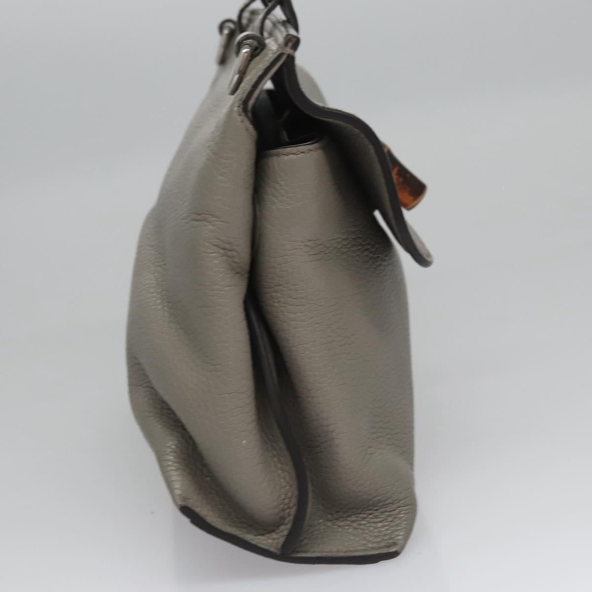 GUCCI Bamboo Hand Bag Leather 2way Gray 370831 Auth BA091