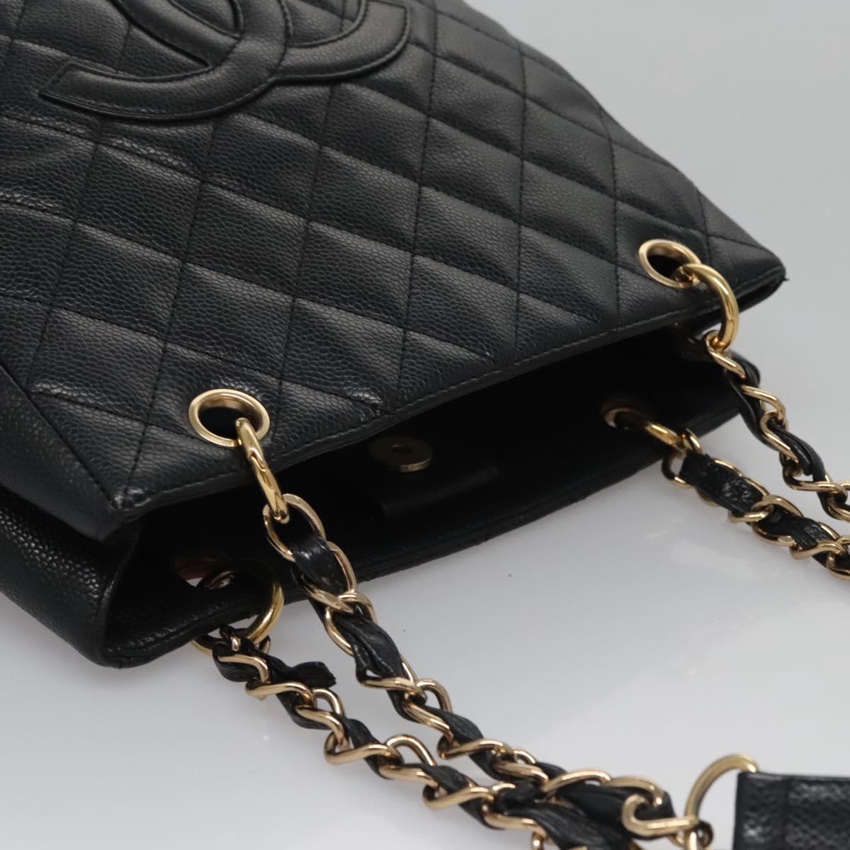 CHANEL Matelasse Chain Shoulder Bag Caviar Skin Black Gold CC Auth BA096