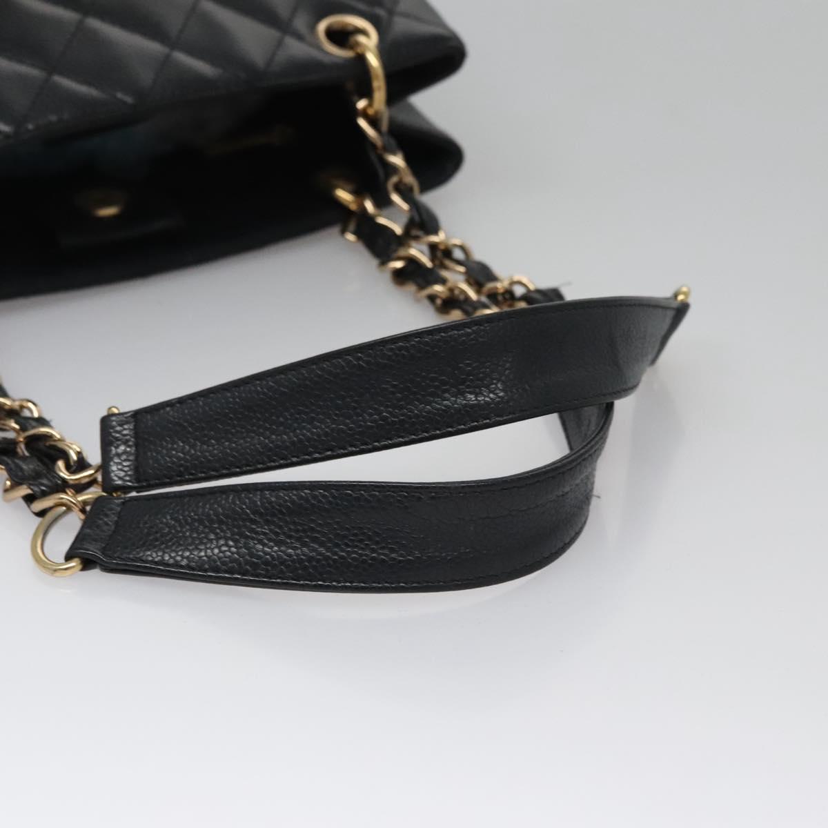 CHANEL Matelasse Chain Shoulder Bag Caviar Skin Black Gold CC Auth BA096