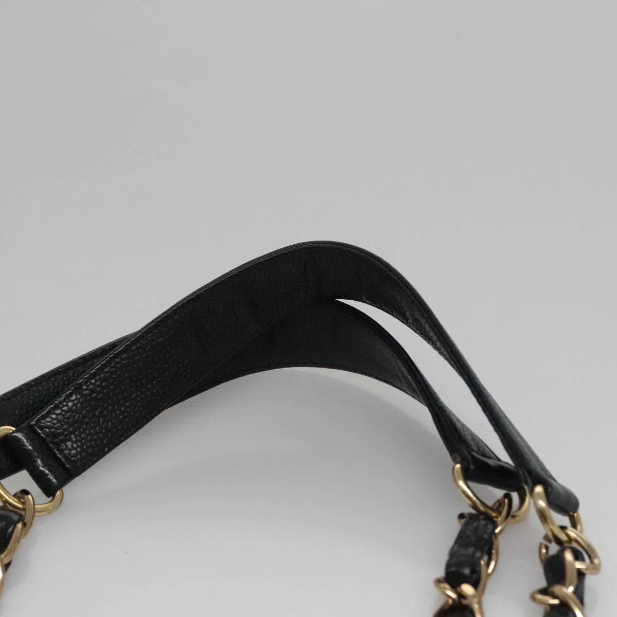 CHANEL Matelasse Chain Shoulder Bag Caviar Skin Black Gold CC Auth BA096
