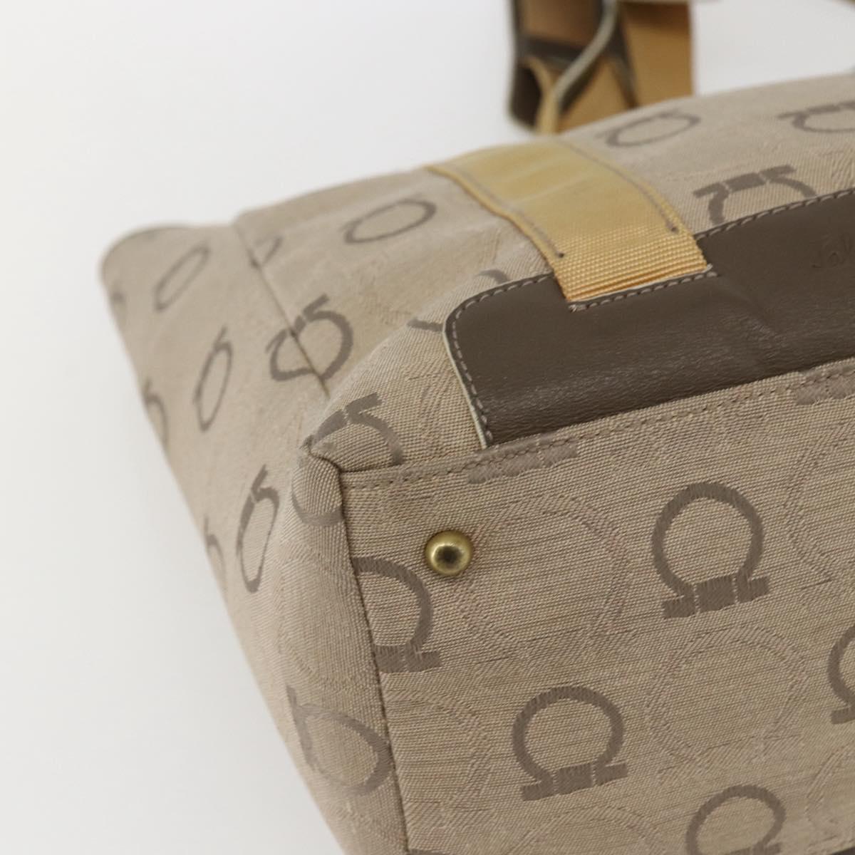 Salvatore Ferragamo Gancini Hand Bag Canvas Beige Gold Auth BA10007
