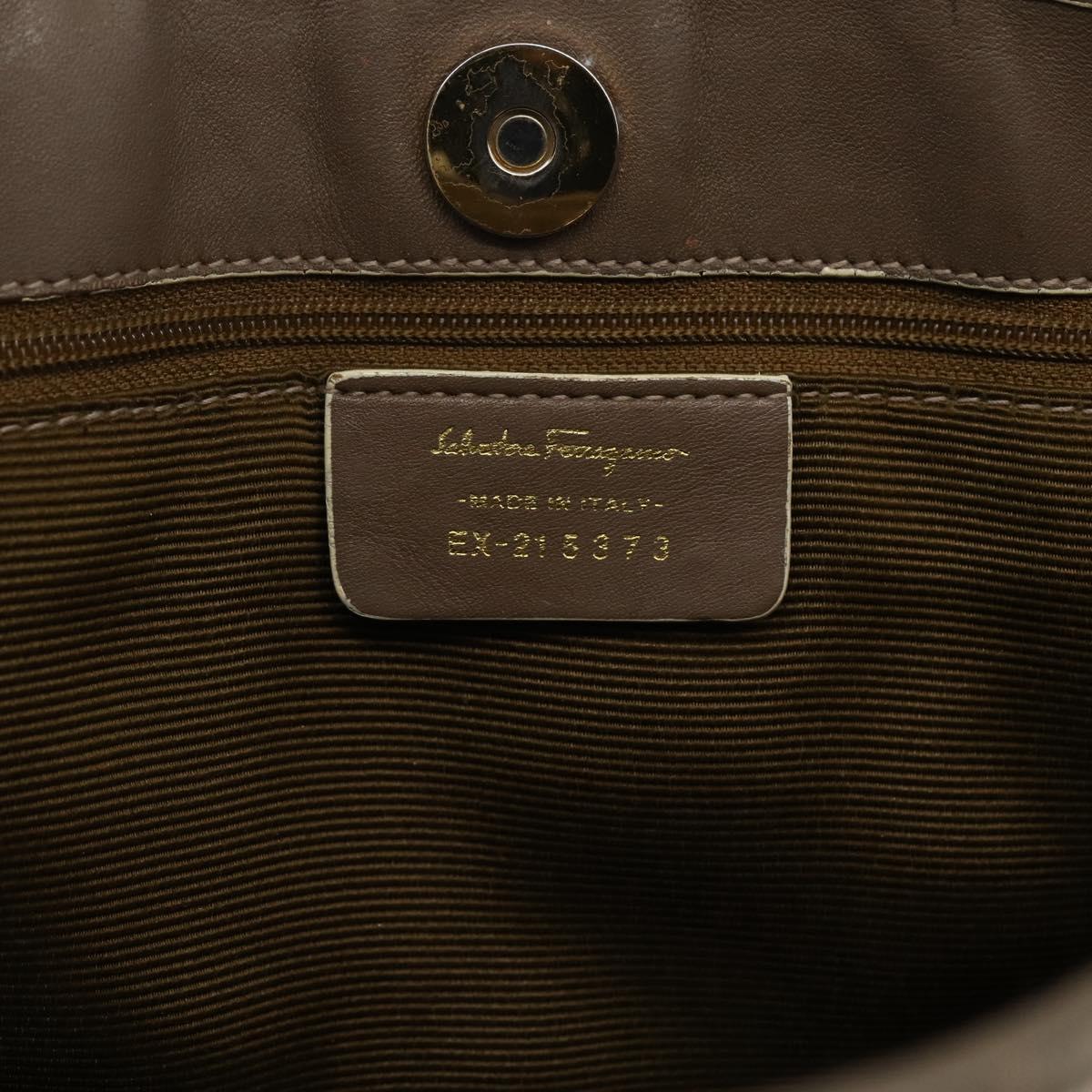Salvatore Ferragamo Gancini Hand Bag Canvas Beige Gold Auth BA10007