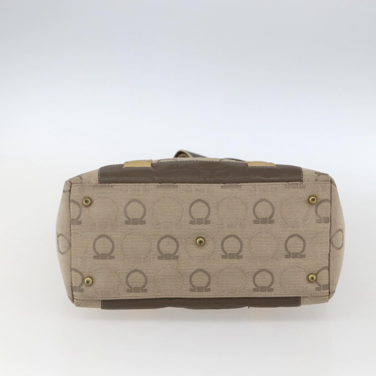Salvatore Ferragamo Gancini Hand Bag Canvas Beige Gold Auth BA10007