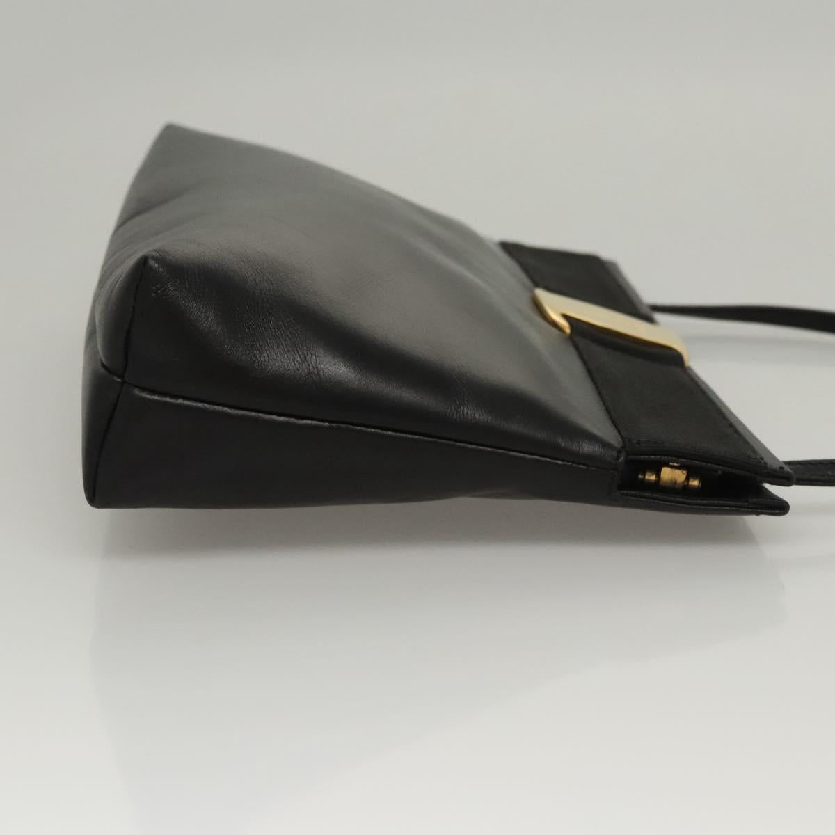 Salvatore Ferragamo Shoulder Bag Leather Black Gold Auth BA1003
